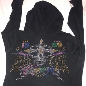 COOGI hooded V neck bejeweled thermal